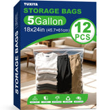TUXIYA 12 PACK 5 Gallon Large Zipper Bags for Storage 18 x 24 Inch, Large Clear Zipper Bags Reusable with Sealable Zippers Top f