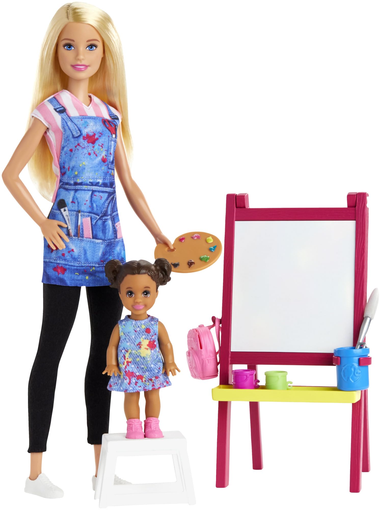 Barbie Careers Doll & Playset, Art Teacher Theme With Blonde Fashion Doll, 1 Small Doll, Color-Change Easel & Accessories