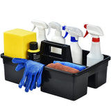 3-Compartment Plastic Cleaning Caddy Basket - Stackable Large Commercial Quality Plastic Tool Organizer Bucket with Handle, Blac