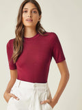 Anni Designer Women'S Cotton Belnd Lycra Ribbed Solid Half Sleeve Round Neck Top (Ntpr-Magenta-Nw_Xl_Magenta_X-Large),Magenta,XL,Cotton Blend,Western,