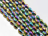 The Design Cart Multicolour Rainbow Metallic Drop/Briolette Shaped Crystal Bead (3 Mm * 5 Mm) 1 String For Jewellery Making, Bea