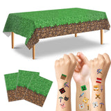 Bigear 3PCS Pixel Tablecovers with 54PCS Temporary Tattoos,Waterproof Oil-Proof Plastic Table Cloth,Video Game Party Birthday Pa