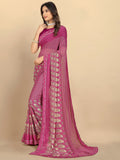Rangita Women Abstract Printed Georgette Saree With Blouse Piece - Purple (Size 5.5 Mtr)