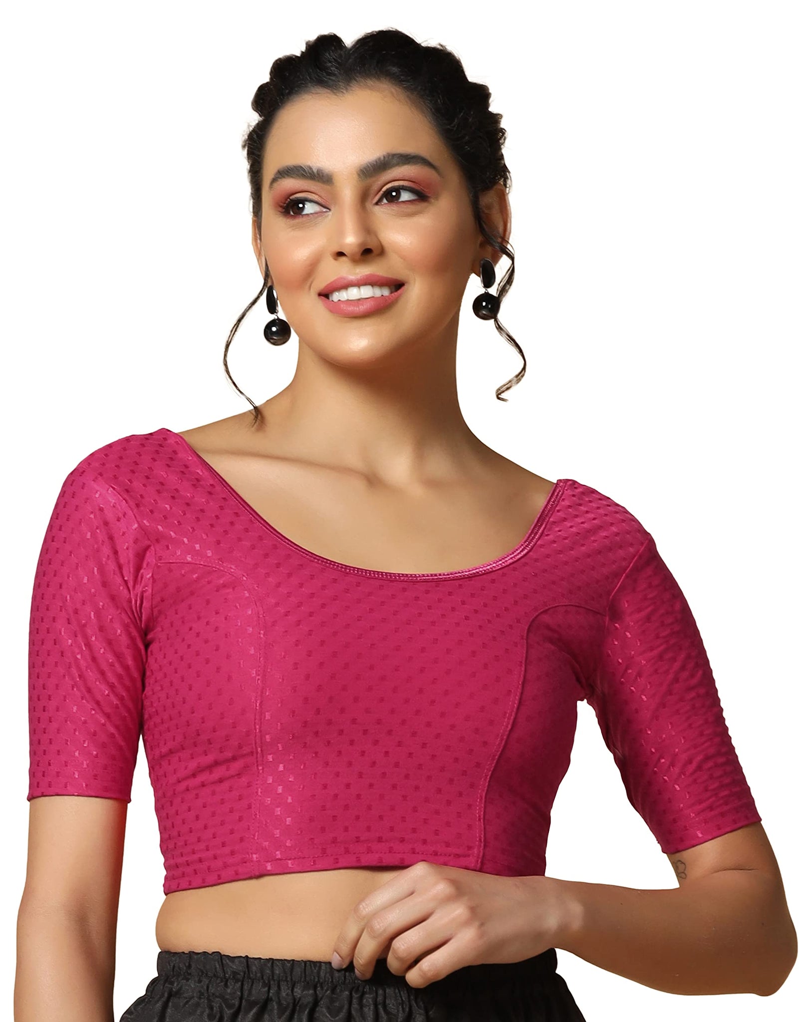 Toplot Cotton Blend Lycra Stretchable Round Neck Blouses For Women Readymade (Blouse-5058-Rani Pink-30),Pink,30,B0BWYLHQRZ