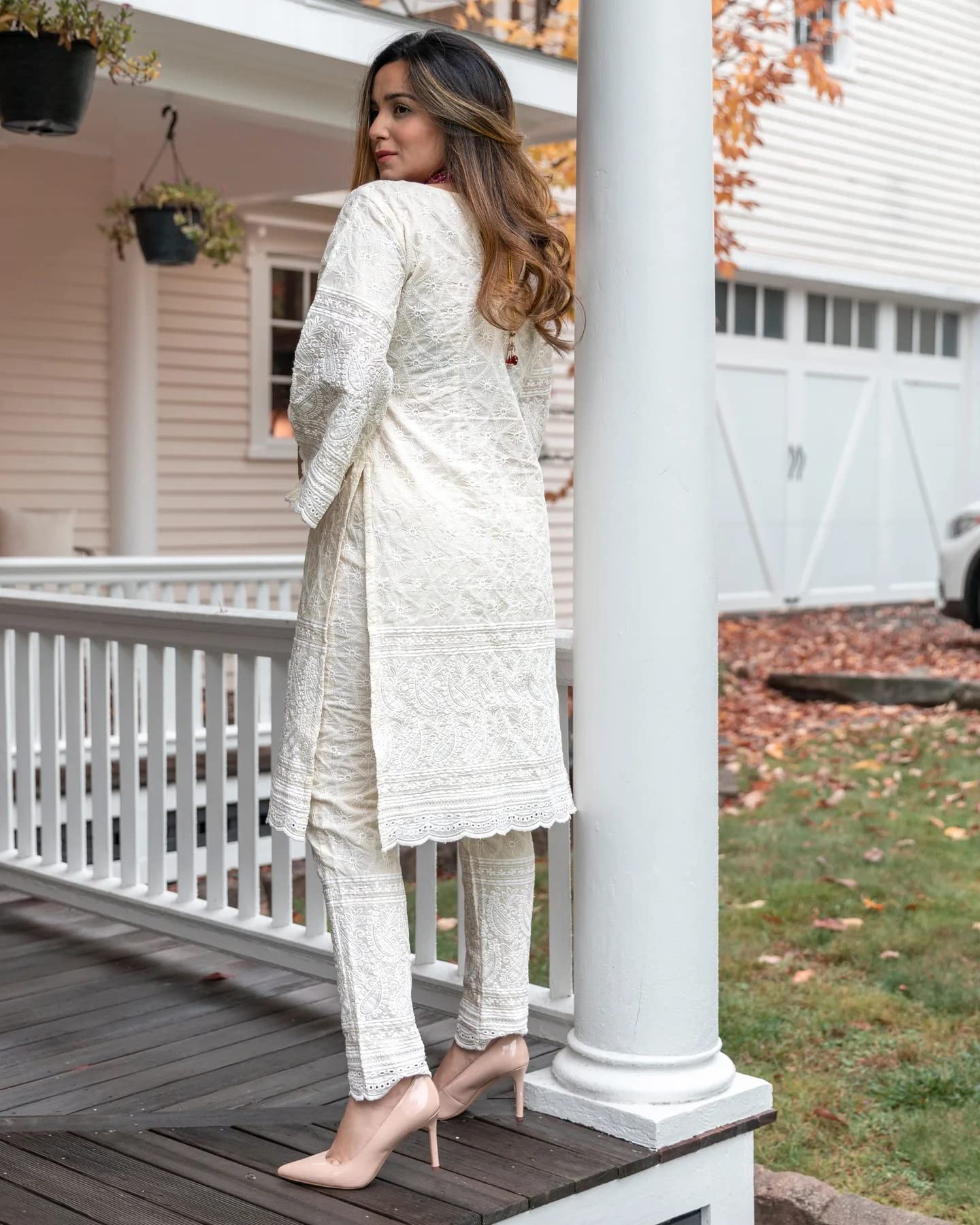 Anni Designer Women'S Cotton Blend Embroidered Straight Kurta With Pant (Mavak Cream_Xxl_Cream_Xx-Large),Cream,2XL,Cotton Blend,Regular,Pants