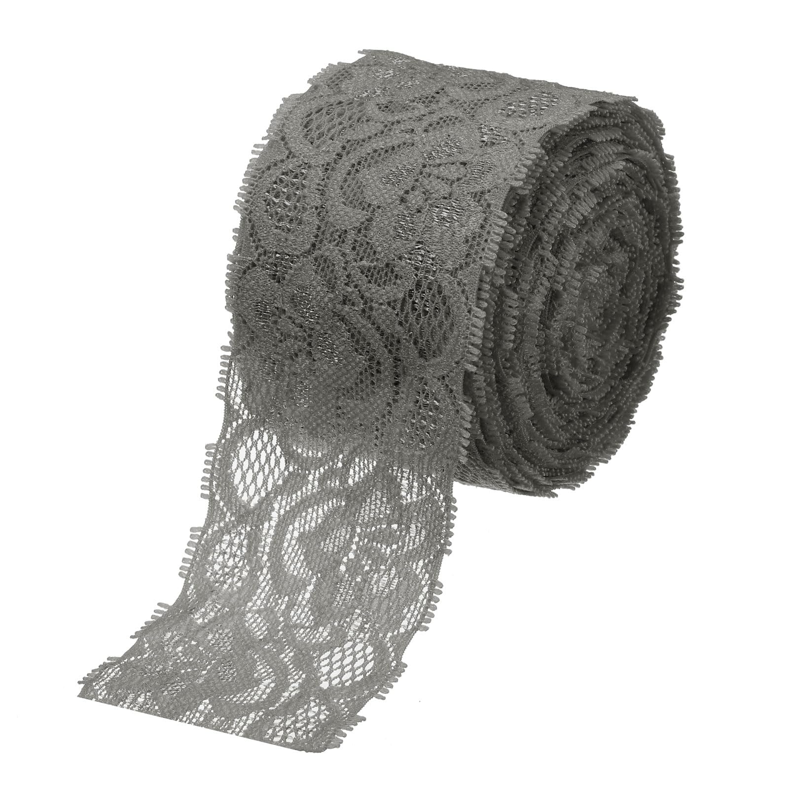 MECCANIXITY Lace Trim 10 Yards 2 Inch Flower Elastic Lace Ribbons for Craft Gift Package Decoration Wedding Headbands Dark Gray