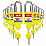 TRADESAFE Lockout Tagout Lock Sets, 10 Yellow Keyed Alike Unlimited Grouping Safety Padlocks, 2 Keys Per Lock, OSHA Compliant Lo
