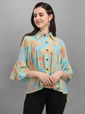 Wedani Women'S Casual Bell Sleeves Colour Block Women'S Multicolour Relaxed Fit Top (Yellow Large),Yellow,L,Polyester,A-Line,
