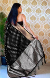 Sugathari Womens Banarasi Saree Pure Kanjivaram Silk Saree Soft New Ladies 2023 Design Wear Pattu Sarees Latest Cotton Party Sari Collections With Blouse Piece For Wedding Sadi (Pari S-4 Black)