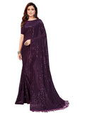 Pratham Blue Womens Sequins Georgette Fancy Saree With Blouse Piece (PB-241_Purple)