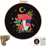 Nuberlic Mushroom Embroidery Kits for Beginner Adults Cross Stitch Kit with Stamped Pattern Include Cloth Hoops Threads Needles