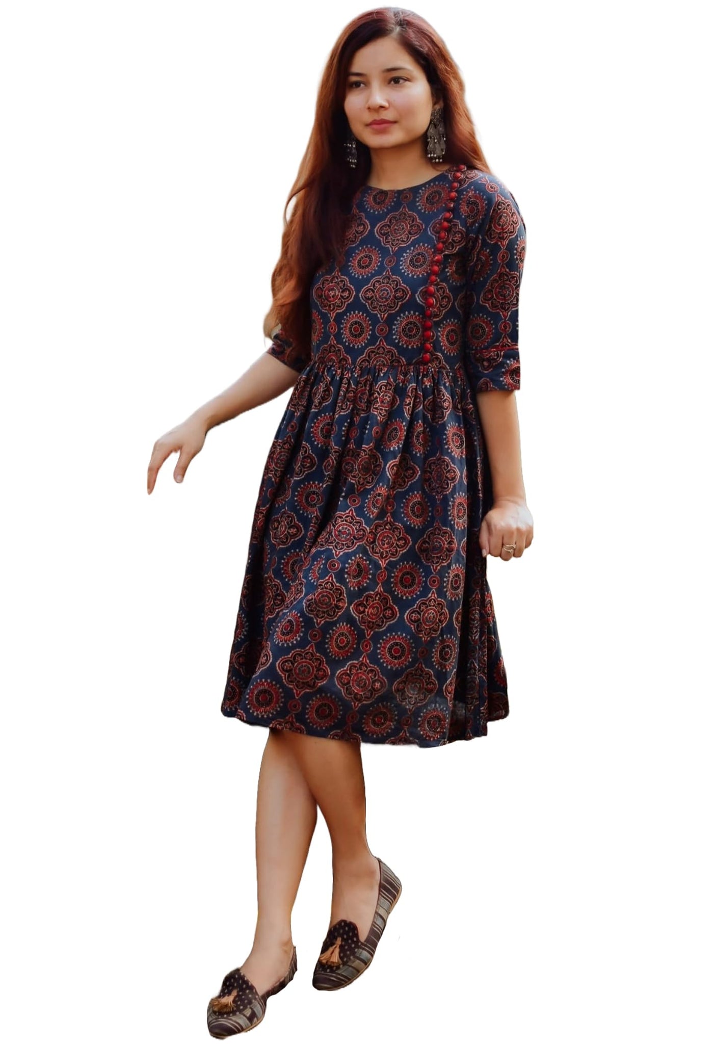 Anni Designer Women'S Cotton Blend Printed Anarkali Kurta (Pond Blue_L_Blue_Large),Blue,L