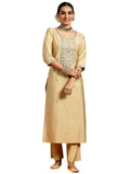 Libas Women'S Silk Blend Embroidered Kurta Set (Gs938_Beige