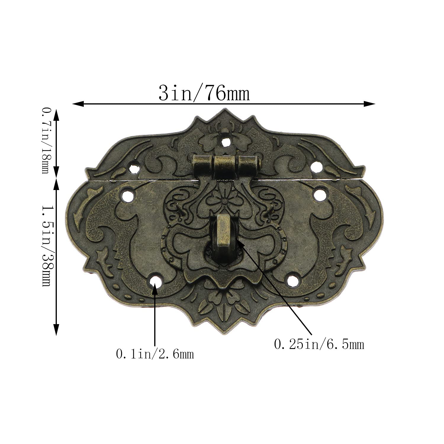 LDCREEE Antique Embossing Decorative Brass Hasp Clasp Latch Lock with Screws for Jewelry Box Ordinary Box Wooden Case Furniture