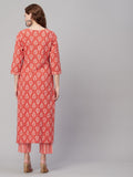 Gosriki Women'S Cotton Blend Printed Straight Kurta With Pant (Kanch Peach-Gs_S_Peach_Small),Peach,,B0CC5RZ9RY
