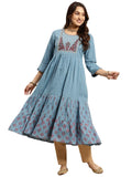 rangita Light Blue Cotton Calf Length Embroidered Anarkali Kurti for Women | Kurta for Women_2XL