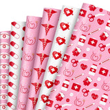 JarThenaAMCS 12 Sheets Nurse Wrapping Paper Not Roll Pink Medical School Gift Paper Folded Flat Nurse Healthcare Print DIY C