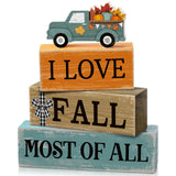 4 Pcs Thanksgiving Decoration for Home Fall Truck Decor Fall Tiered Tray Decor Rustic Wooden Truck Block Sign Gift Thanksgiving 