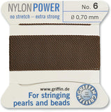 Griffin Bead Cord Nylon Brown #6 - Griffin NylonPower with Stainless Steel Needle Attached - for Knotting Pearls, Gemstones, Cry