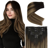 Ve Sunny Clip in Hair Extensions Real Human Hair Black with Brown Blonde Balayage Hair Extensions Clip ins Human Hair Clip in Ex
