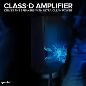Gemini 500W Powered PA Speaker 8- Lightweight Active Floor Monitor with EQ, Mic/Line Inputs, Portable Cabinet for Practice,