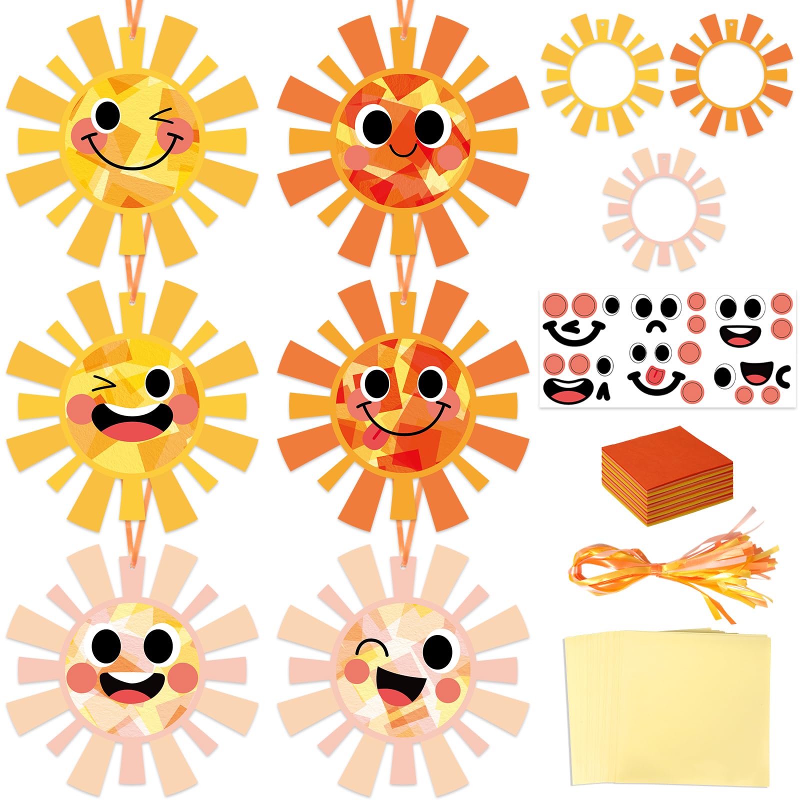 Qyeahkj 36 Set Sun Suncatchers Crafts for Kids DIY Fall Sun Window Tissue Paper Craft Kit Hanging Decor for Autumn Classroom Hom