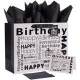Jwscysy 1Pcs White And Black Large Gift Bags With Tissue Paper Happy Bithday Gift Bag For Men Women Birthday - 12.6 X 10.25 X 4.7 . -Like New