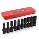 CASOMAN 10 PCS 3/8 Drive Deep Standard Universal Impact Socket Set, 6 Point, CR-MO, Metric,10-19mm