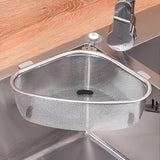 Stainless Steel Corner Sink Organizer Basket with Fine Mesh Drain Strainer, Hanging Kitchen Storage Rack for Fruits, Vegetables,