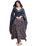 Anni Designer Women'S Rayon Blend Anarkali Printed Kurta With Pant & Dupatta (Tugunta Blue_L_Blue_Large),Blue,L