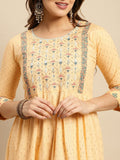 Rangita Beige Cotton Calf Length Embroidered Anarkali Kurti For Women | Kurta For Women_Xl