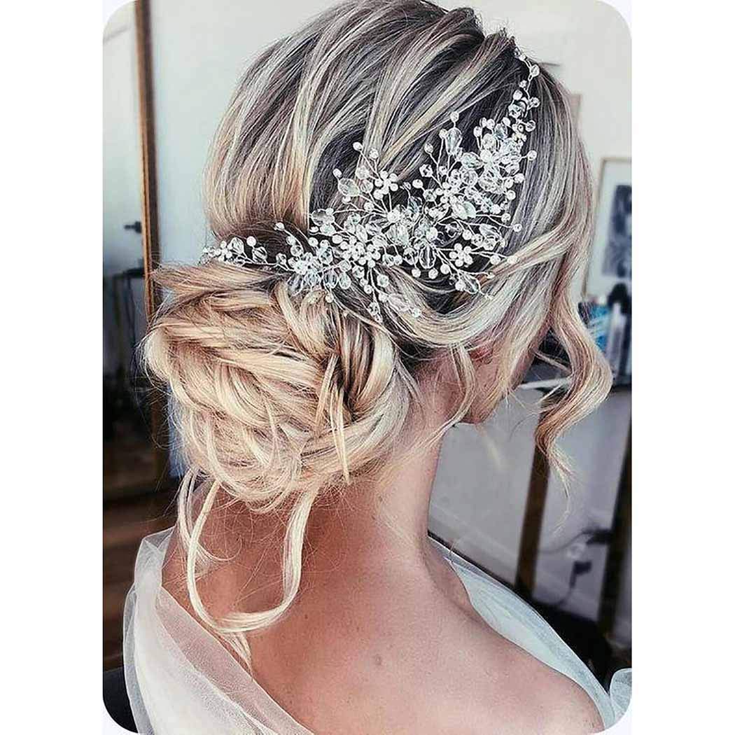 Catery Flower Bride Wedding Headband Crystal Pearl Hair Vine Braid Headpiece Bridal Hair Accessories for Women (Rose Gold)