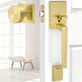BonKuDoo Gold Front Entry Door Handle No Lock, Exterior with Interior Reversible Handed, Single Cylinder Front Door Handle, Zinc