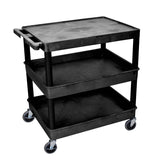 LUXOR TC211-B Large Flat Top and Tub Middle/Bottom Shelf Cart, 4 Caster Wheels with Locking Brake, Assembly Required, 400 lbs., 