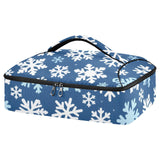 SyXIOP Insulated Casserole Carrier Bag Blue and White Joyous Christmas