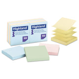 Highland 6549PUA SelfStick PopUp Notes, 3 x 3, Assorted Pastel, 100Sheet, 12/Pack
