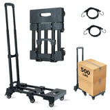 DIAMONDFORGE Folding Hand Truck, 500 LBS Heavy Duty Foldable Dolly Cart with Wheels (2 with Brake) & Upright Lock, 2 Elastic Rop