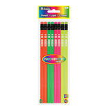 BAZIC Wood Pencil Neon Pencils, Latex Free Eraser, Unsharpened Rewards Pencil for Writing Drawing (8/Pack), 1Pack