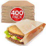 Kraft Brown Sandwich Bags (400 Pack) - Microwavable Unbleached Natural Kraft Paper Bags - Food Grade Grease Resistant Bags for P