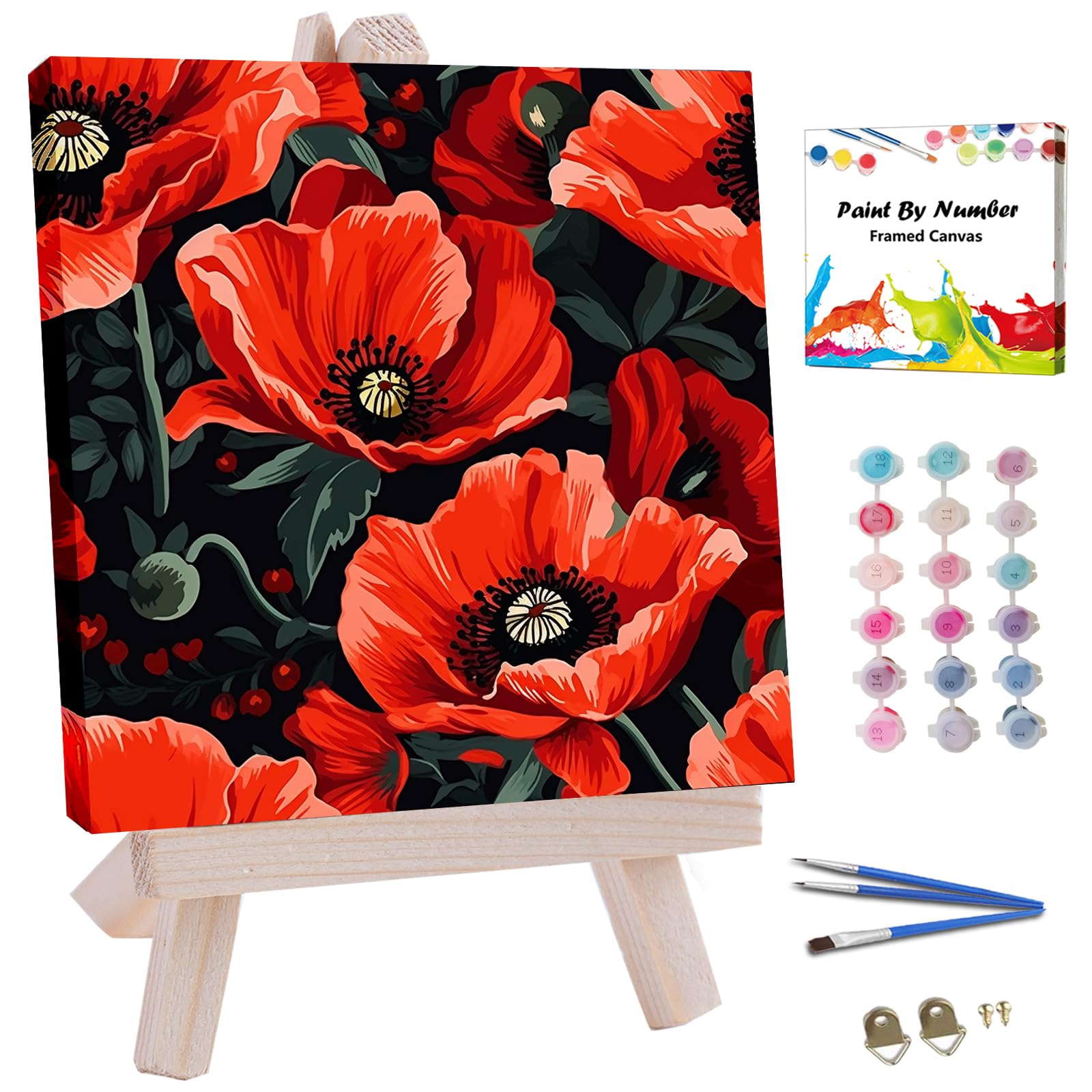 JUJUHOOD Red Poppy Paint by Numbers Kit for Adults Beginner & Kids Ages 8-12, Easy Flower Paint by Number Without Easel, Simple 