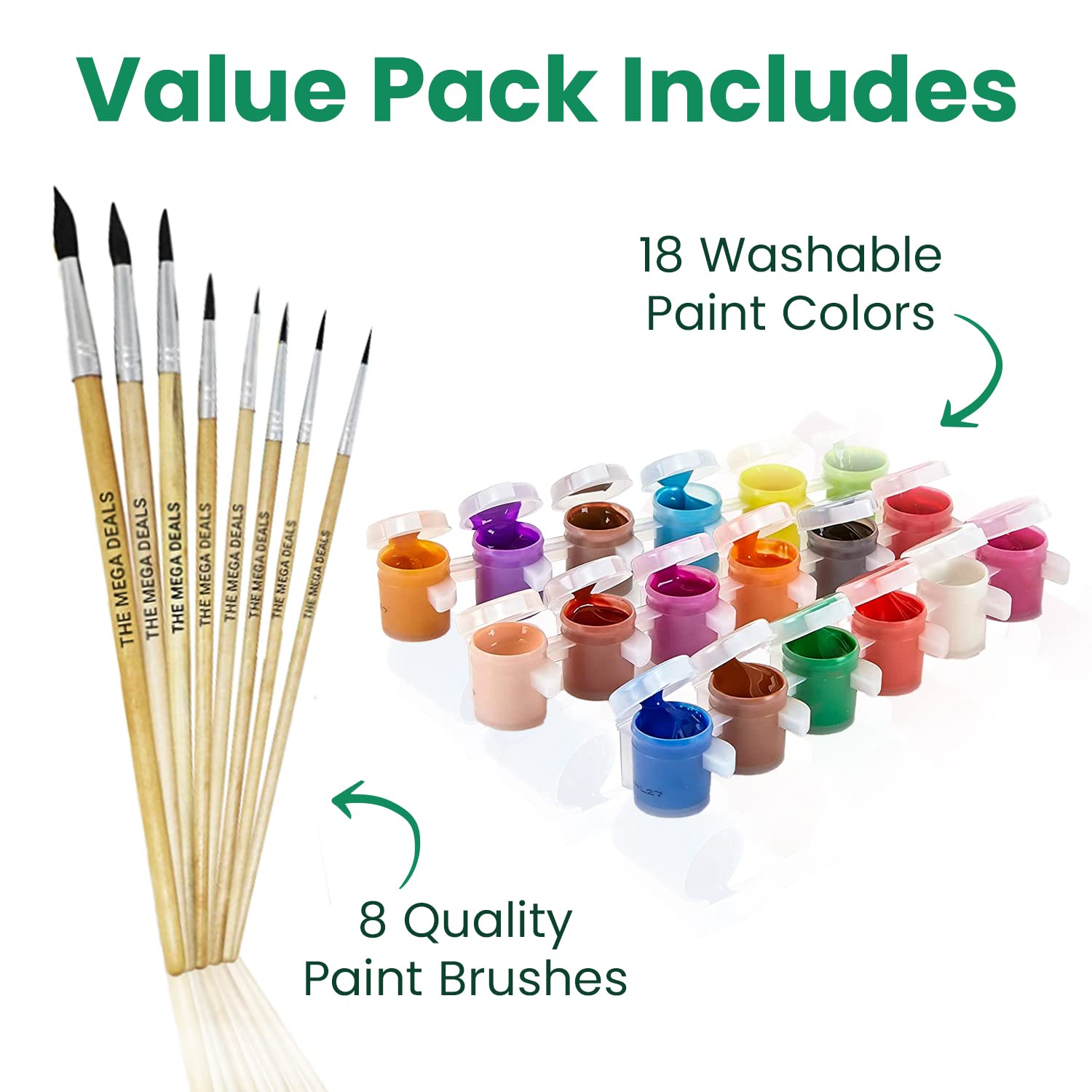 Kids Painting Set, Washable Paint for Kids 18 Paint Pots, 6 Paintbrushes Ultiamte Washable Painting Set for Kids Art, Crafts