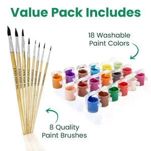 Kids Painting Set, Washable Paint for Kids 18 Paint Pots, 6 Paintbrushes Ultiamte Washable Painting Set for Kids Art, Crafts