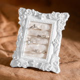 Liliaafar Vintage Ring Holder Rectangle White Ring Display Stand Frame Earring Display Tray Anniversary Engagement Baroque Weddi