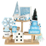 Winter Decoration for Home 8 PCS Tiered Tray Decor Set, Cute Tabletop Winter Decor for Home Tray Shelf Fireplace Mantel Office D
