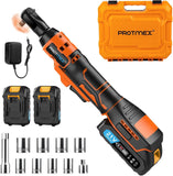 Protmex 3/8 Cordless Ratchet Wrench, 60FT-LBS (80N.m) Electric Ratchet with 21V 2 X 2.0Ah Battery, 400 RPM Chargeable Power Ra