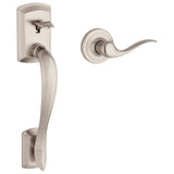 Kwikset Avalon Front Door Handle No Lock, Entry Handleset Exterior with Interior Reversible Handed Lever, NonLocking, Satin Nic
