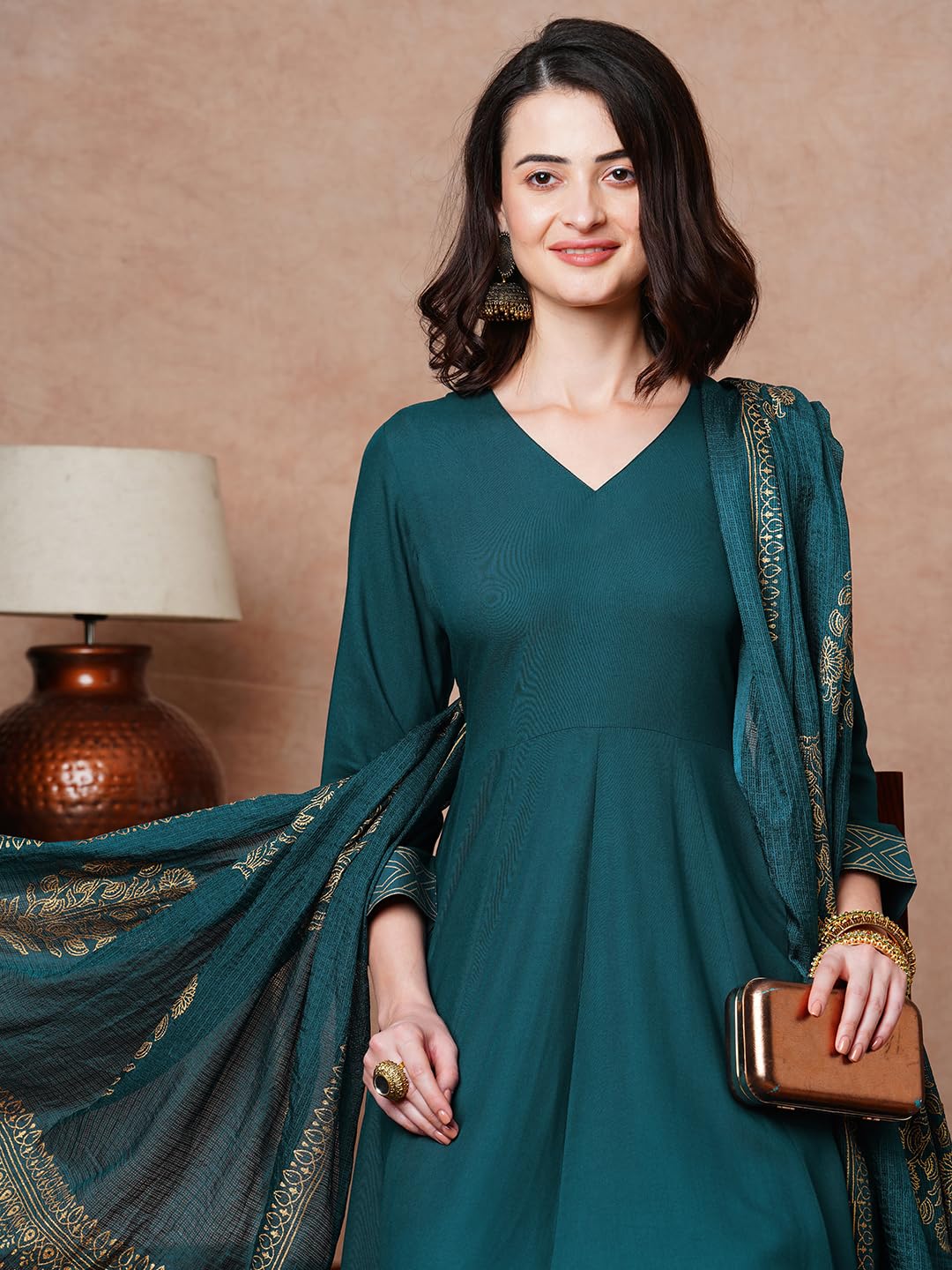 Anni Designer Women'S Rayon Blend Solid Anarkali Kurta With Pant & Dupatta (Magic-Kerosin-Ndm_M_Dark Blue_Medium),Dark Blue,M,Rayon Blend,Anarkali,Kurta, Scarf