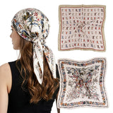 Sannidhi 2Pcs Silk Feel Head Scarf For Women Stylish Bandanas Floral Prints Neck Satin Scarf For Women, Square Scarves For Daily