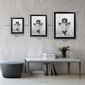Funny Monkey Framed Wall Art in Bathtub,Black and White Canvas Monkey Wall Art Prints Farmhouse Bathroom Decor,Humor Animals Bat