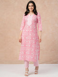 Anni Designer Women'S Cotton Blend Straight Printed Kurta With Pant (Od18 Pink_S_Pink_Small),Pink,S,,,
